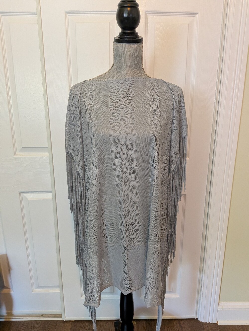 Light Gray Crochet Fringe Poncho Swim Cover-up